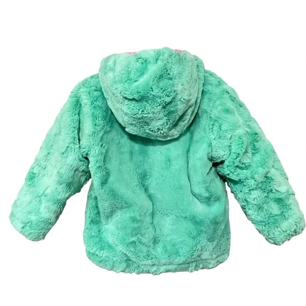 North Face Baby Girls Jacket Reversible Fuchsia Pink Mint Green Fleece 18-24M